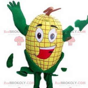 Greedy and smiling yellow corn ear mascot - Redbrokoly.com