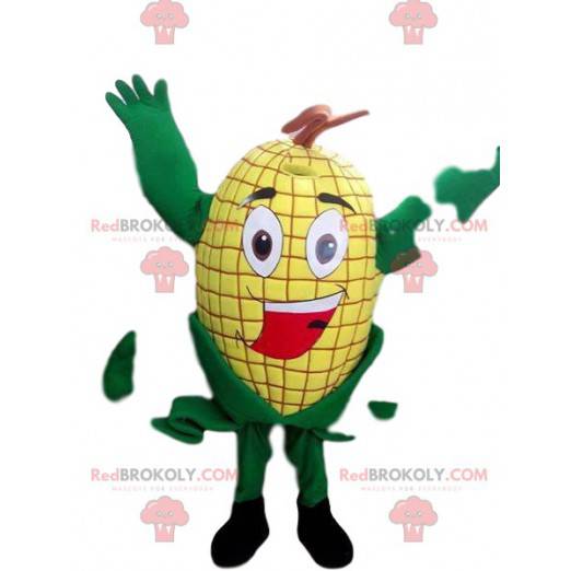 Chciwa i uśmiechnięta żółta maskotka ucha kukurydzy -
