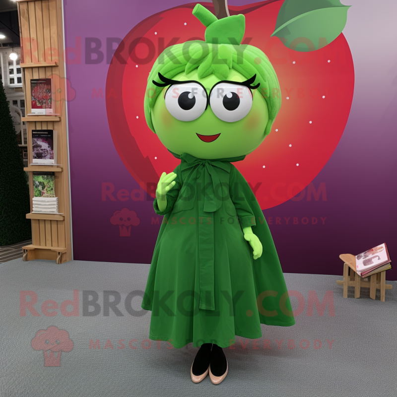 Forest Green Apple mascot costume character dressed with a Culottes and Scarves