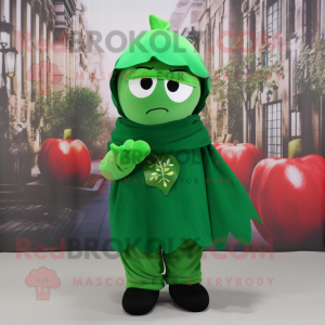 Forest Green Apple mascot costume character dressed with a Culottes and Scarves