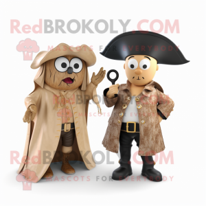 Beige Pirate mascot costume character dressed with a Raincoat and Watches