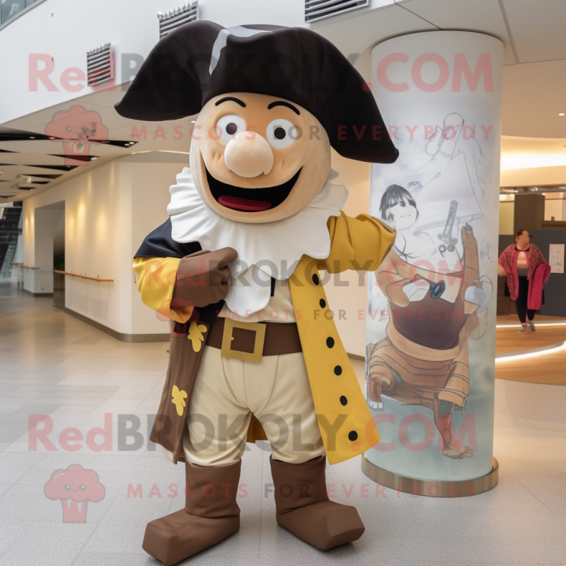 Beige Pirate mascot costume character dressed with a Raincoat and Watches