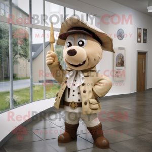 Beige Pirate mascot costume character dressed with a Raincoat and Watches