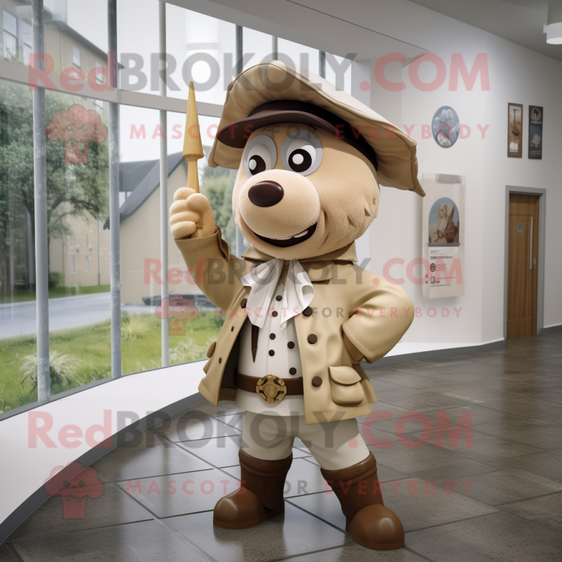 Beige Pirate mascot costume character dressed with a Raincoat and Watches