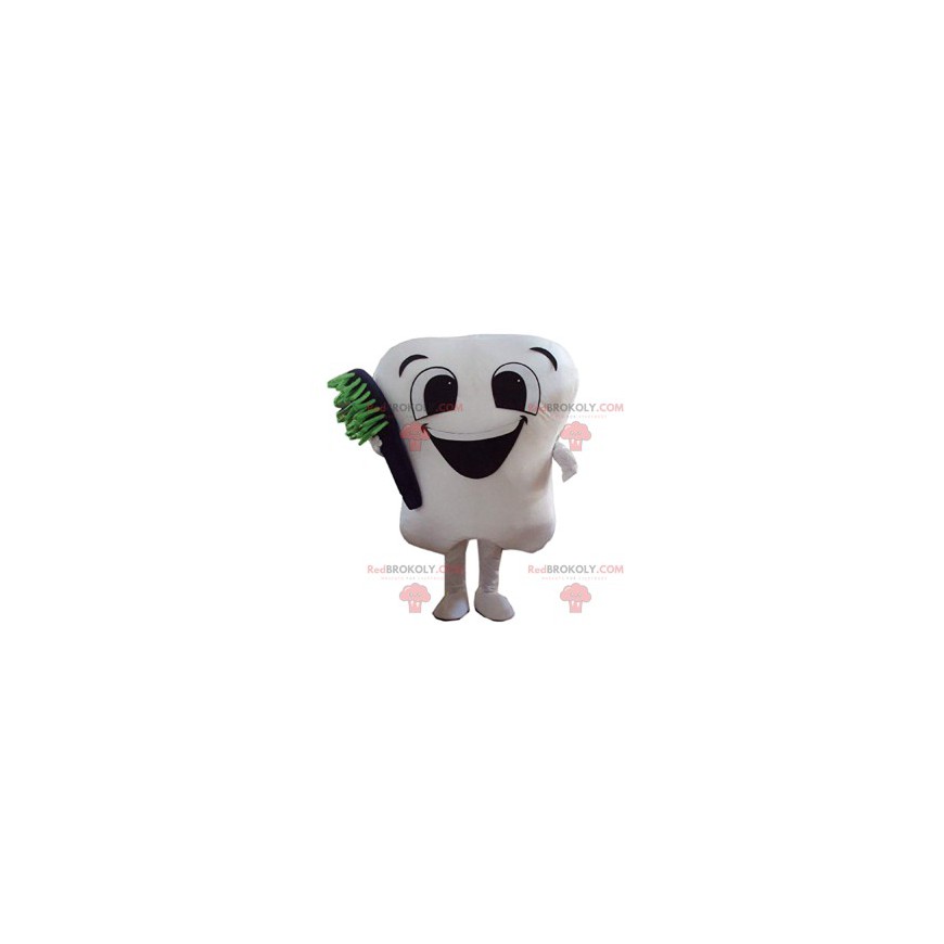 Sød hvid tand maskot med sin sorte tandbørste - Redbrokoly.com Sød hvid tand maskot med sin sorte tandbørste - Redbrokoly.com