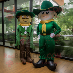 Forest Green Cowboy mascot costume character dressed with a Dress and Berets