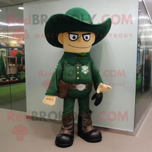 Forest Green Cowboy mascot costume character dressed with a Dress and Berets