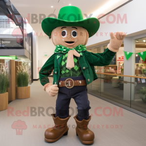 Forest Green Cowboy mascot costume character dressed with a Dress and Berets