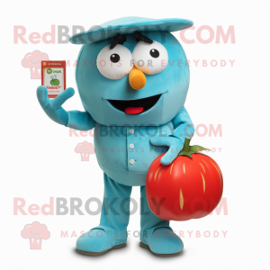 Teal Tomato mascot costume character dressed with a Chinos and Clutch bags