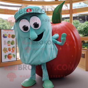 Teal Tomato mascot costume character dressed with a Chinos and Clutch bags