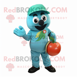 Teal Tomato mascot costume character dressed with a Chinos and Clutch bags