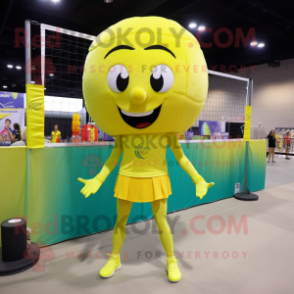 Lemon Yellow Volleyball Net mascot costume character dressed with a Tank Top and Headbands