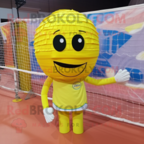 Lemon Yellow Volleyball Net mascot costume character dressed with a Tank Top and Headbands