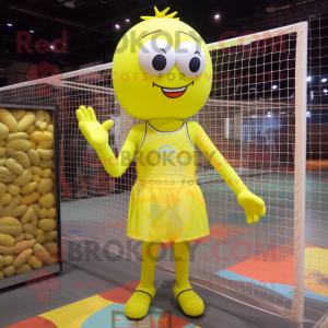Lemon Yellow Volleyball Net mascot costume character dressed with a Tank Top and Headbands