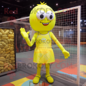Lemon Yellow Volleyball Net mascot costume character dressed with a Tank Top and Headbands