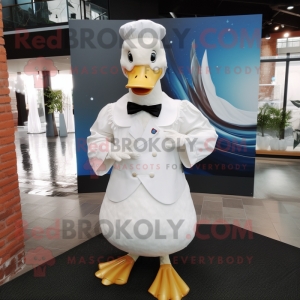 White Swan mascot costume character dressed with a Dress Shirt and Pocket squares
