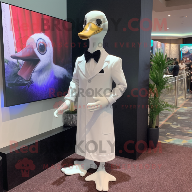 White Swan mascot costume character dressed with a Dress Shirt and Pocket squares