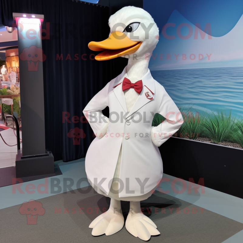 White Swan mascot costume character dressed with a Dress Shirt and Pocket squares