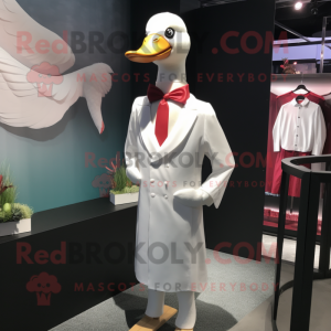 White Swan mascot costume character dressed with a Dress Shirt and Pocket squares