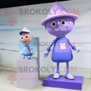 Lavender Television mascot costume character dressed with a One-Piece Swimsuit and Caps