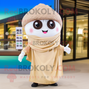 Beige Dim Sum mascot costume character dressed with a One-Piece Swimsuit and Scarves