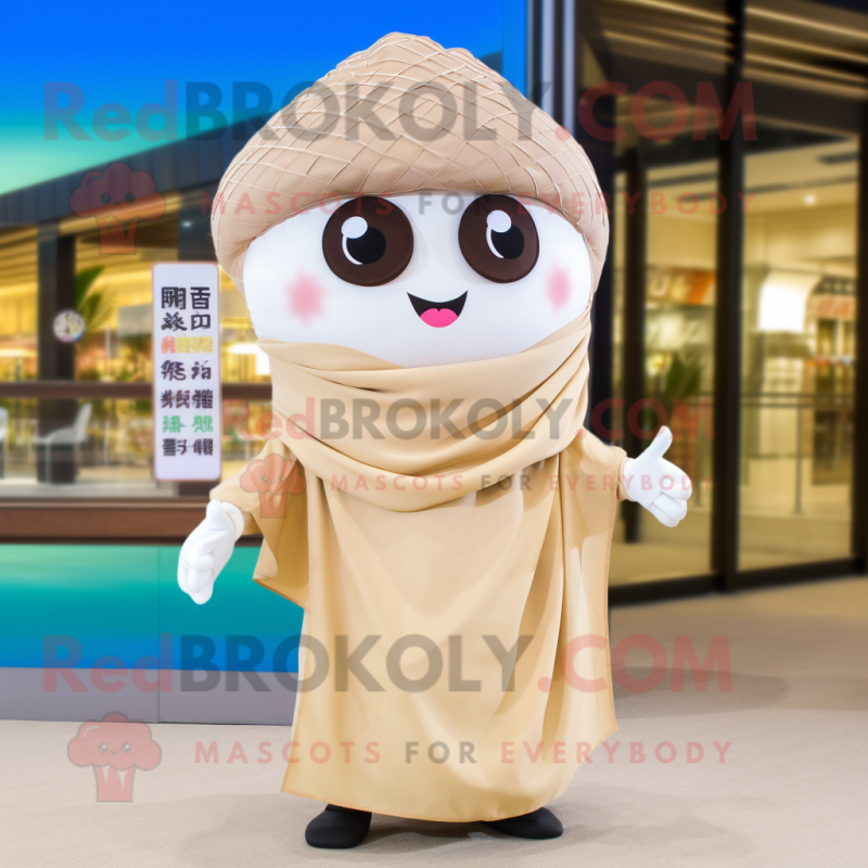 Beige Dim Sum mascot costume character dressed with a One-Piece Swimsuit and Scarves Beige Dim Sum mascot costume character dressed with a One-Piece Swimsuit and Scarves
