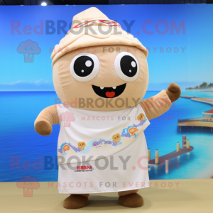 Beige Dim Sum mascot costume character dressed with a One-Piece Swimsuit and Scarves