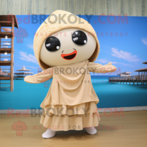 Beige Dim Sum mascot costume character dressed with a One-Piece Swimsuit and Scarves