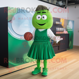 Forest Green Squash mascot costume character dressed with a Pleated Skirt and Smartwatches