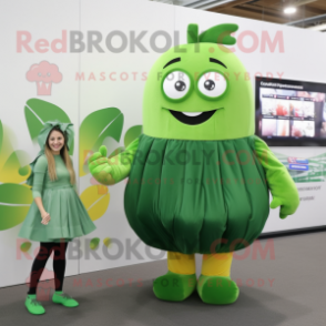 Forest Green Squash mascot costume character dressed with a Pleated Skirt and Smartwatches