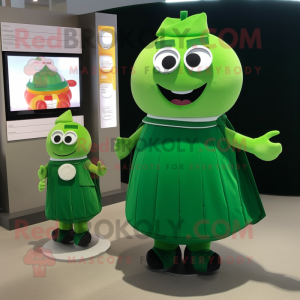 Forest Green Squash mascot costume character dressed with a Pleated Skirt and Smartwatches