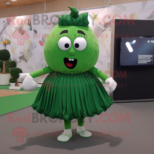 Forest Green Squash mascot costume character dressed with a Pleated Skirt and Smartwatches