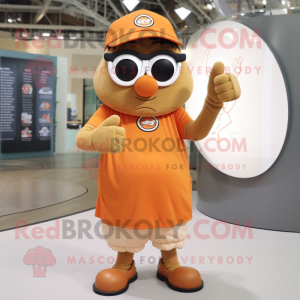 Tan Orange mascot costume character dressed with a V-Neck Tee and Eyeglasses