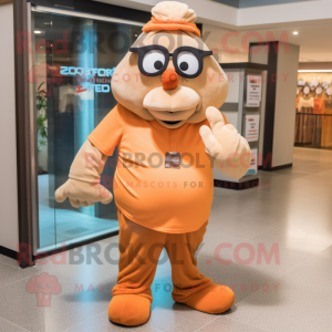 Tan Orange mascot costume character dressed with a V-Neck Tee and Eyeglasses