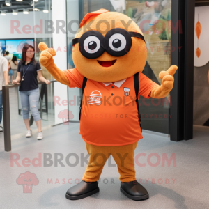 Tan Orange mascot costume character dressed with a V-Neck Tee and Eyeglasses