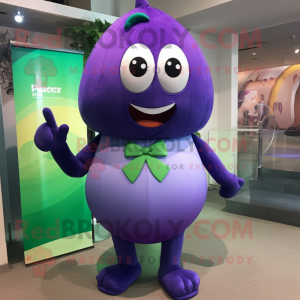 Purple Zucchini mascot costume character dressed with a One-Piece Swimsuit and Bow ties