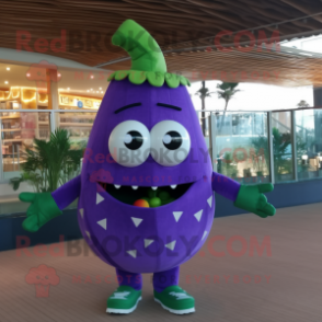 Purple Zucchini mascot costume character dressed with a One-Piece Swimsuit and Bow ties