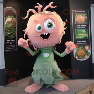 Peach Medusa mascot costume character dressed with a Henley Tee and Brooches
