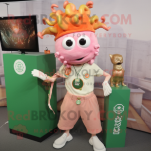 Peach Medusa mascot costume character dressed with a Henley Tee and Brooches