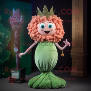 Peach Medusa mascot costume character dressed with a Henley Tee and Brooches