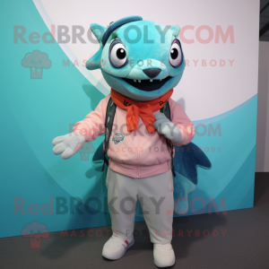 Cyan laks maskot kostume...