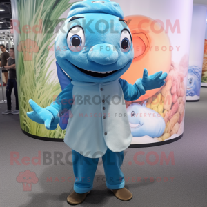 Cyan lax maskot kostym...