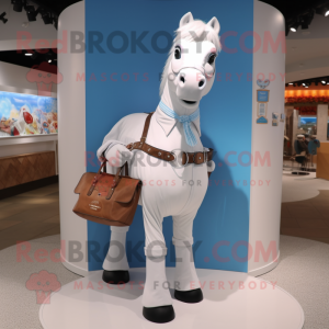 White Horseshoe mascot costume character dressed with a Button-Up Shirt and Handbags