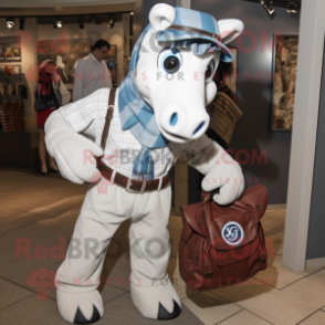 White Horseshoe mascot costume character dressed with a Button-Up Shirt and Handbags
