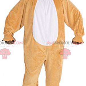 Divertente mascotte orso beige con la sua lingua rossa -