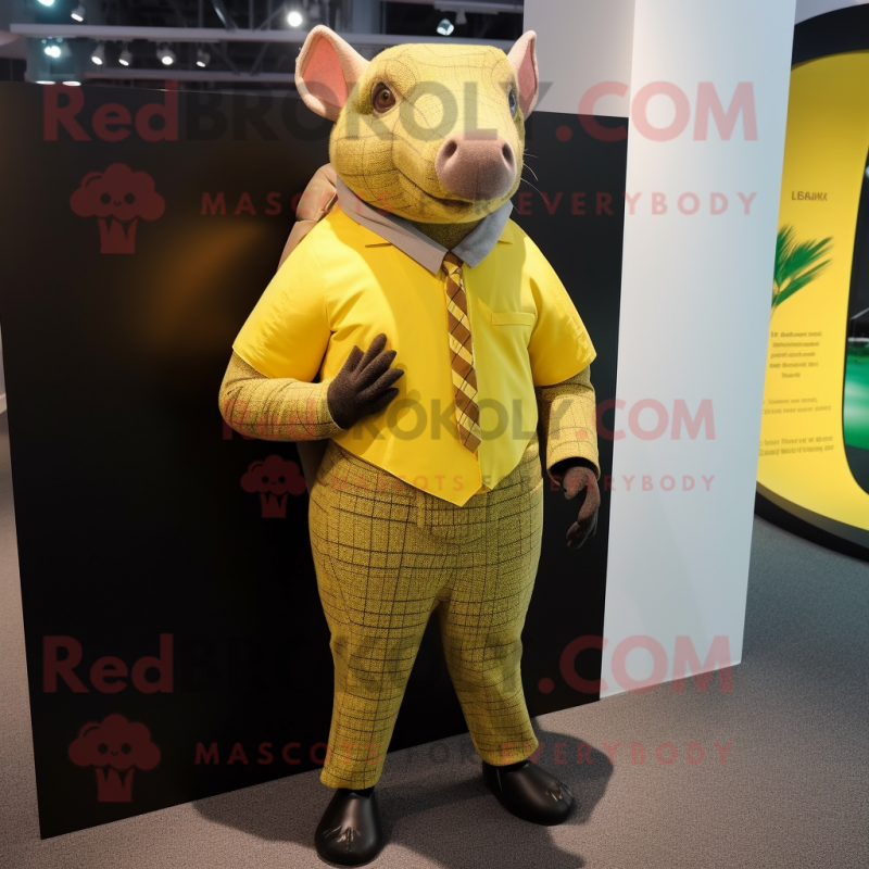 Yellow Armadillo mascot costume character dressed with a Jacket and Ties