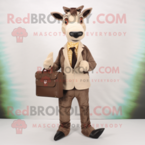 Beige Okapi mascot costume character dressed with a Suit Jacket and Wallets