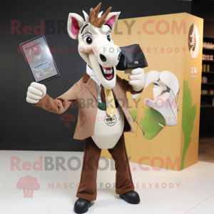 Beige Okapi mascot costume character dressed with a Suit Jacket and Wallets