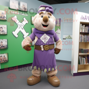 Lavender Celtic Cross mascot costume character dressed with a Corduroy Pants and Belts