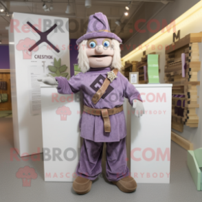 Lavender Celtic Cross mascot costume character dressed with a Corduroy Pants and Belts